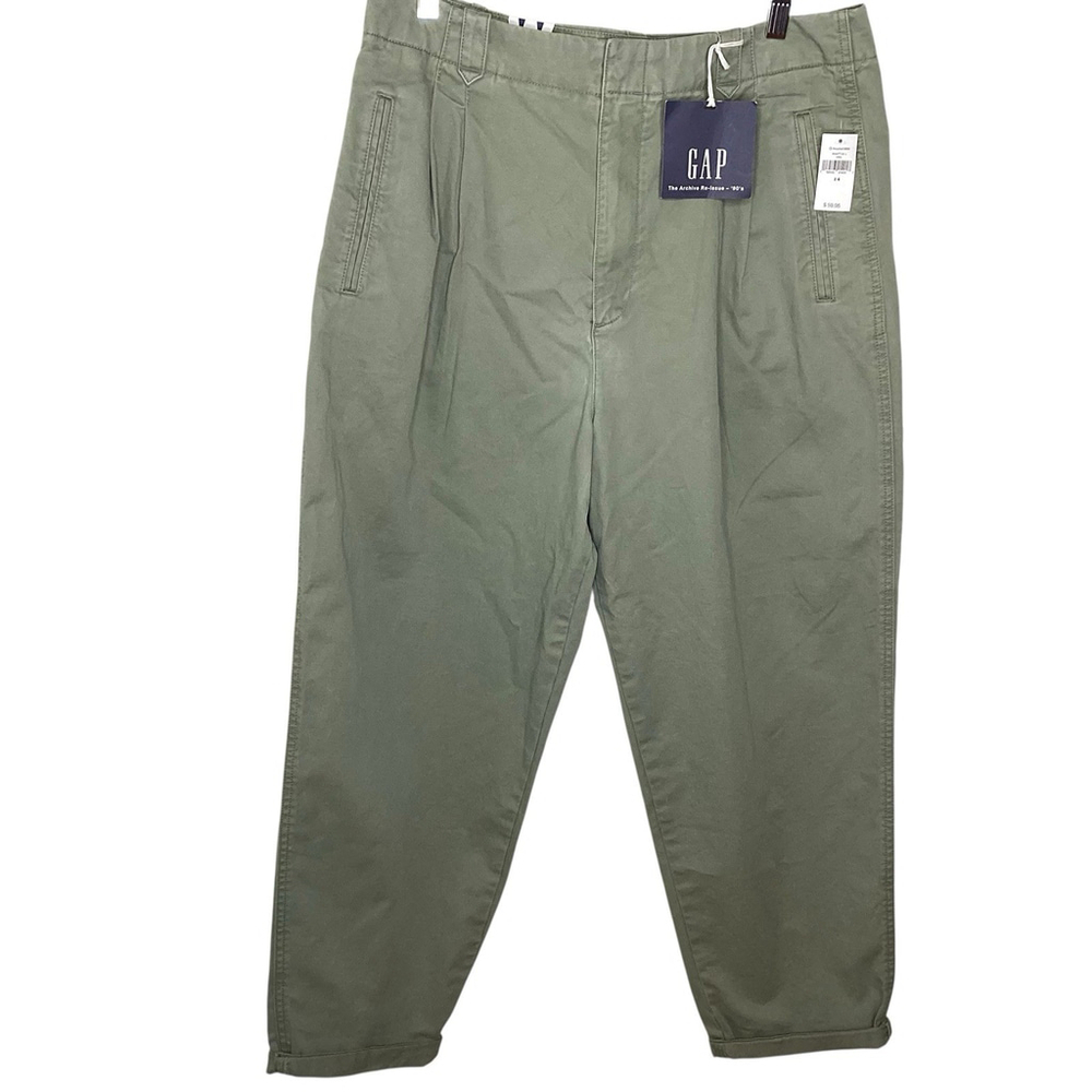 Gap Jeans Women Sz 14 Olive Green Khaki Barrel Leg Cotton High Rise Pleated New‎